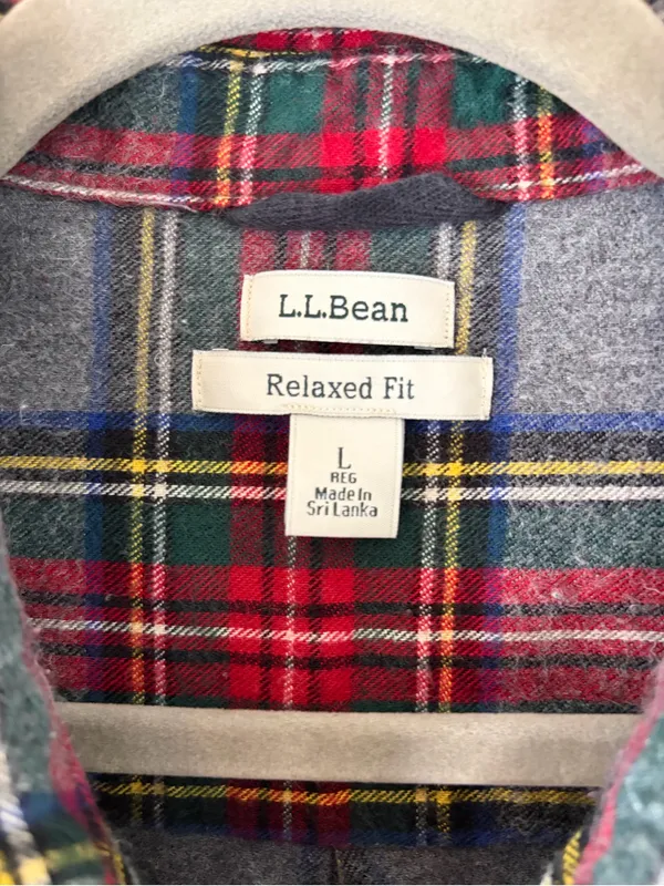 L.L.Bean gray plaid quarter-zip flannel shirt relaxed fit Zip front Cotton sz L - Image 3
