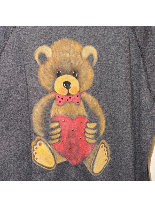 Vintage Y2K Teddy Bear with Heart Painted Sweater 90s 80s cottagecore granny - Image 3