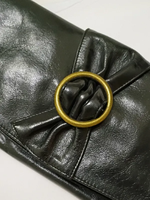 Hobo International Black Leather Clutch with Gold Ring Accent - Image 2