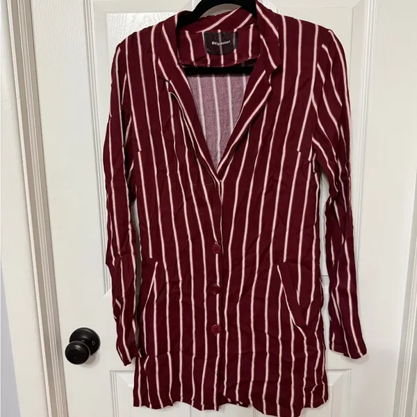 Reformation Graphite Blazer Dress in Kismet burgundy‎ red striped button front 2 - Image 2