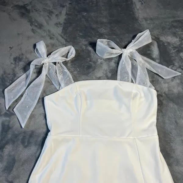 NEW Lulus Beaming Perfection White Pearl Organza Tie-Strap Mini Dress Size XL - Image 6