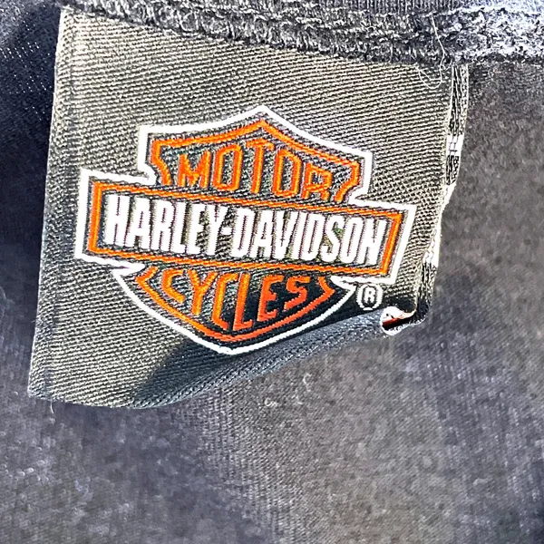 Harley Davidson Motorcycle American Flag Bling V-Neck T-shirt Laconia NH - Image 4
