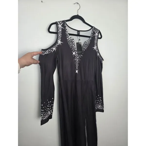 NEW Sheilay Midi Dress Cold Shoulder Party Cocktail Club Date Night Celestial M - Image 3