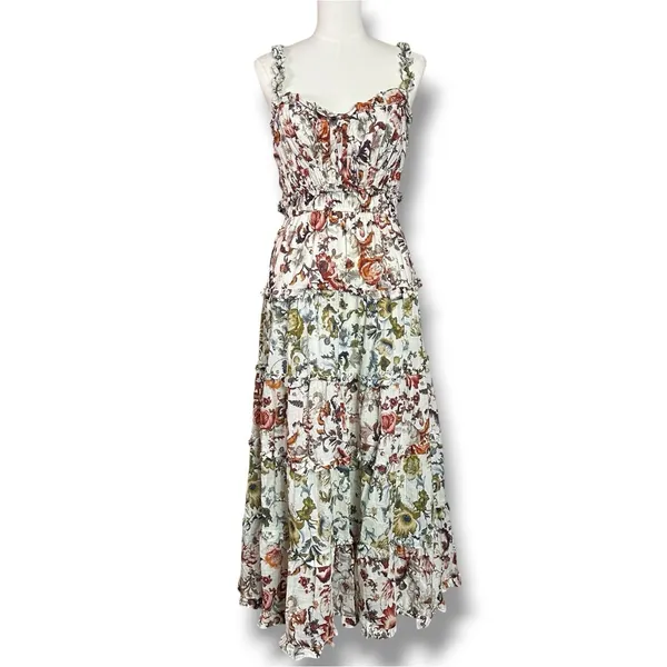 Anthropologie Sleeveless Square-Neck Ruffle Tiered Midi Dress Floral Medium - Image 8