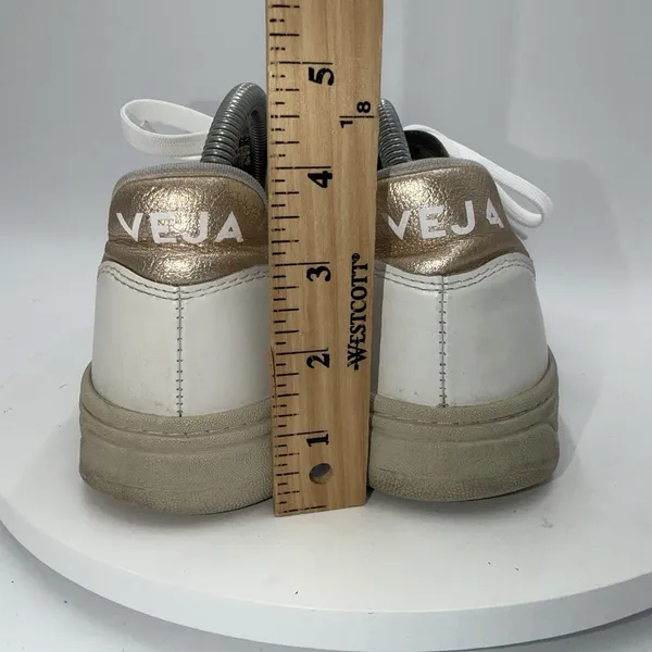 Veja V-10 White Metallic‎ Gold Leather Low Top Women's Sneakers Shoe Size 39/8 - Image 5