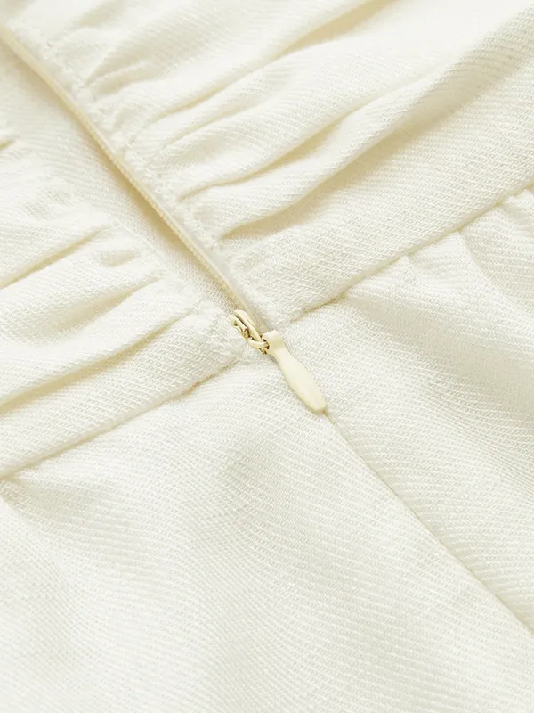 Commense Off White Tencel Ruched Waist Wide Leg Jumpsuit M NWT - Image 4