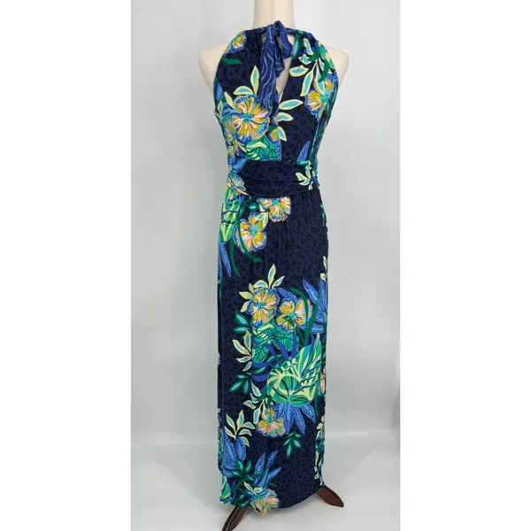 Lilly Pulitzer Orla Halter Maxi Dress Medium Navy Blue Floral Tropical Preppy - Image 7