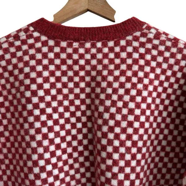 Madewell Checkerboard Jacquard Pullover Sweater S Alpaca Boxy Scarlet - Image 5