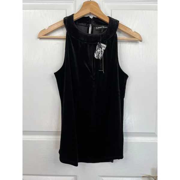 Catherine Malandrino Black Velvet Keyhole Luxe Top Size S Sleeveless - Image 3