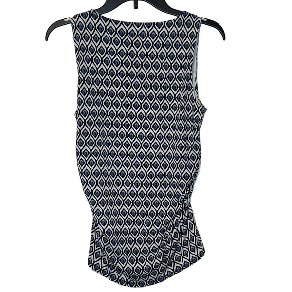 White House Black Market Women's Top Geometric Ruched Sleeveless Keyhole‎ Small - Image 8