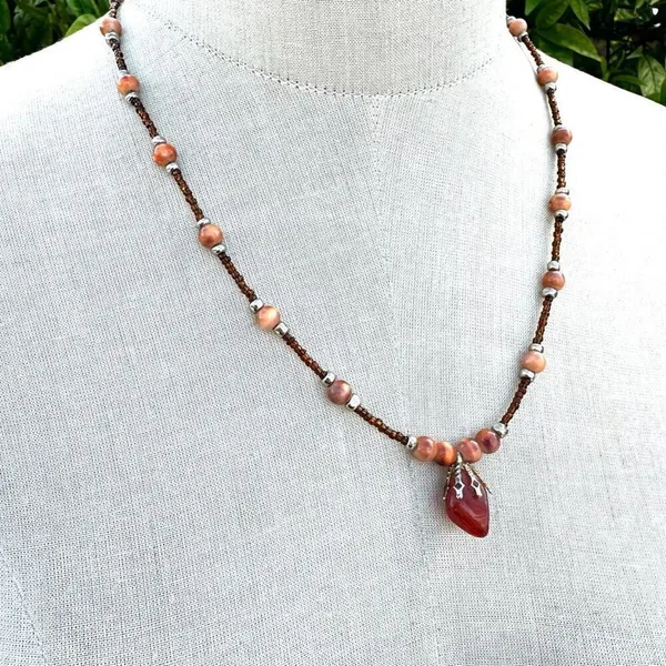 Carnelian Orange beaded pendant necklace - Image 2