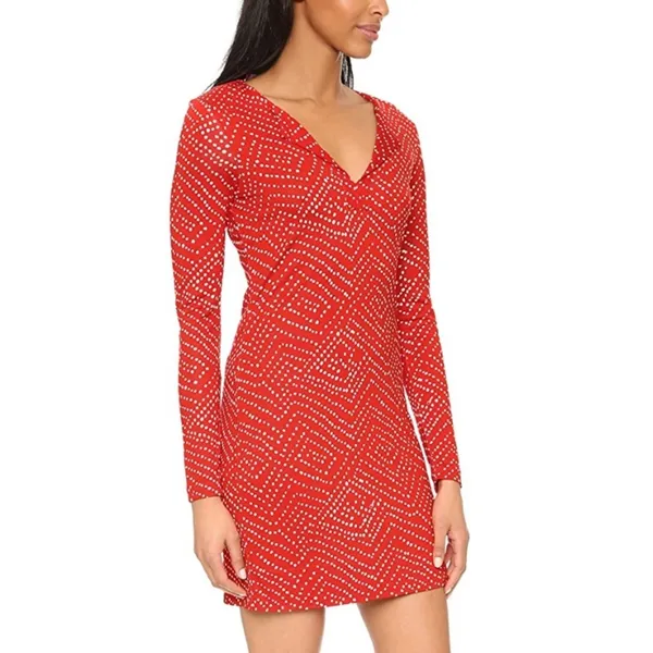 Diane Von Furstenberg Reina silk dot‎ long sleeve dress red white sz 4 - Image 3