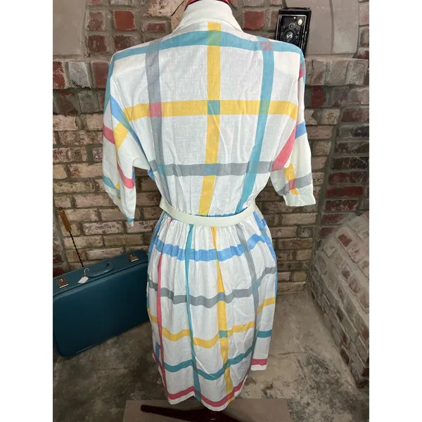 Dress Windowpane plaid shirt dress red blue yellow - Image 14