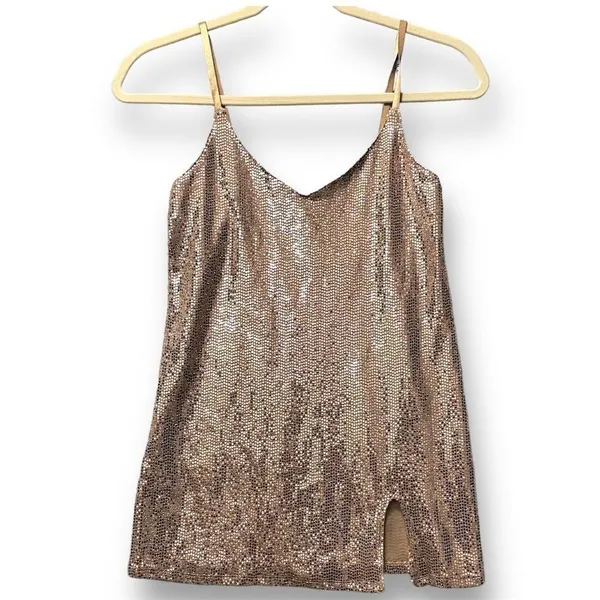 NWT Bebe Women's XS Rose Gold‎ Sequin Top Sleeveless Y2K Festival Glam NYE Club - Image 2