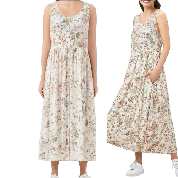 Frye Women’s Button Front Floral Gauze Sleeveless Midi Dress Romantic Size M - Image 17
