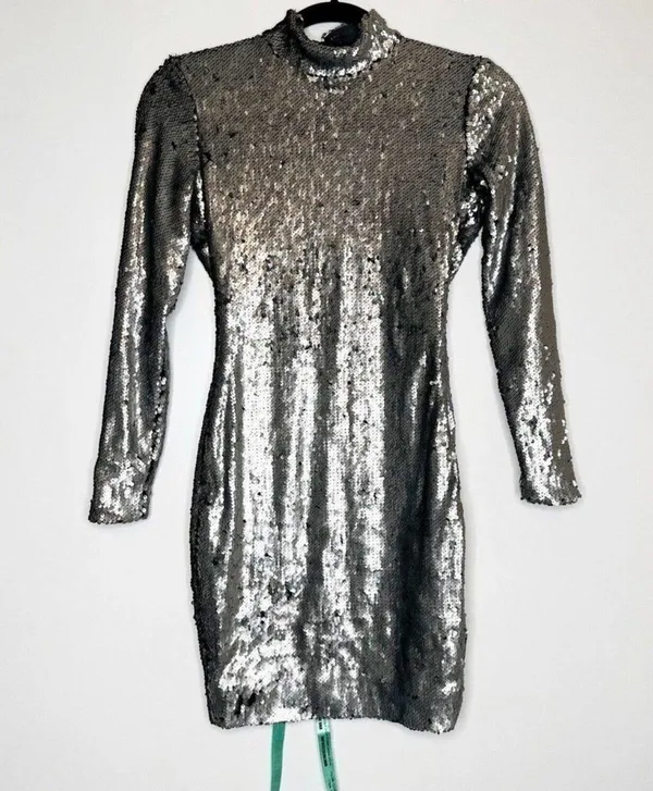 House Of CB Starlight Silver Sequin Back Dress - Image 7