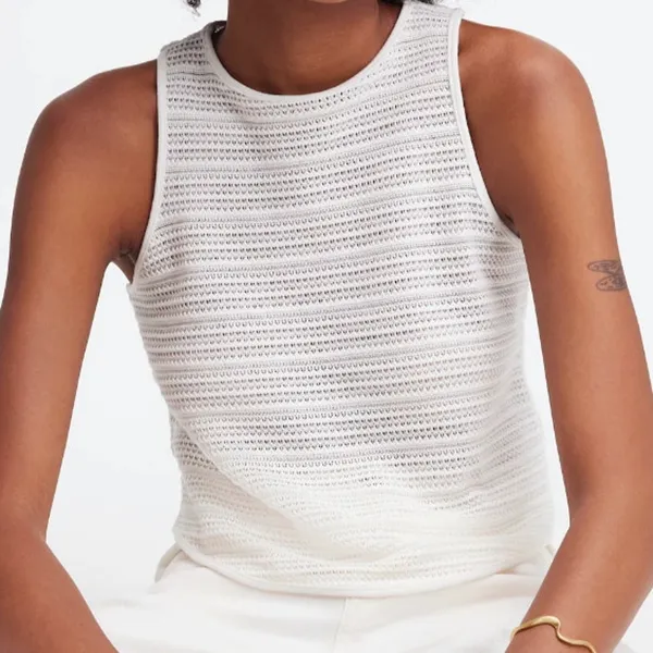 Madewell Crochet Knit Cutaway Tank Cropped Cotton Blend Ink Blue XS NWT - Image 9