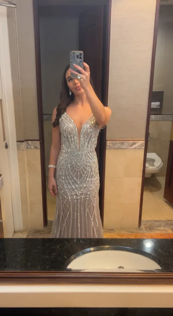 Elegant Silver Open Back Prom Dress | Kation Boutique - Image 2