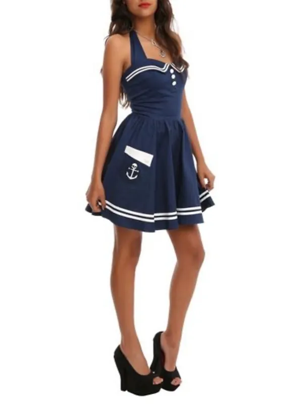 Hell Bunny Navy White Sailor Mini Dress Women's Size S - Image 3