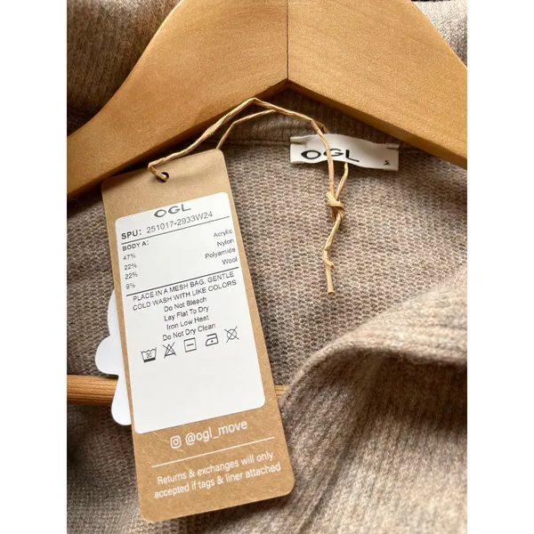 OGL Sweater V-Neck Collar Ribbed Heather Brown Tan Size Small NEW - Image 8