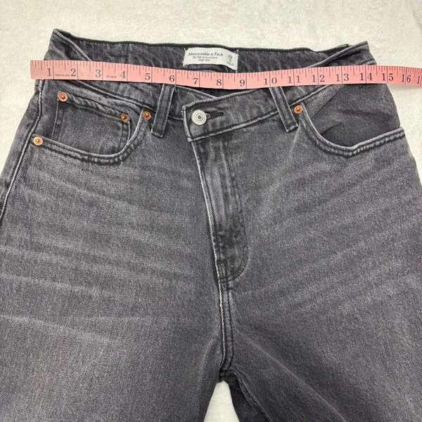 Abercrombie & Fitch Gray-Black Straight Leg Relax Fit High Rise Jeans‎ Size 28/6 - Image 4