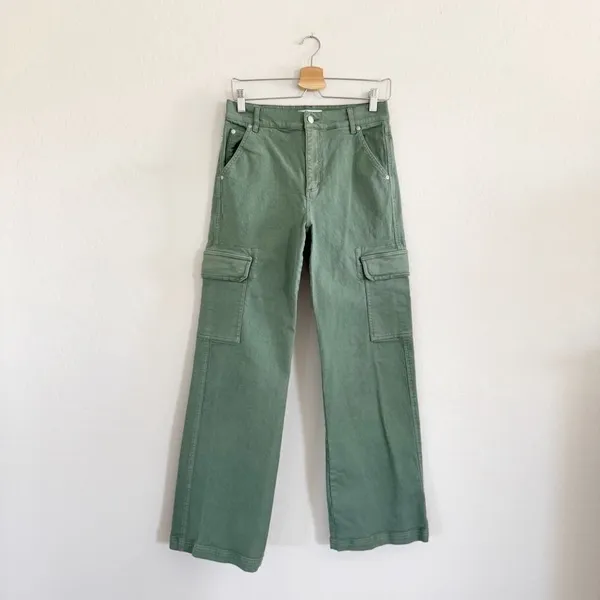 Ann Taylor LOFT High Rise Wide Leg Utility Jeans Army Green Mountain Rosemary - Image 2