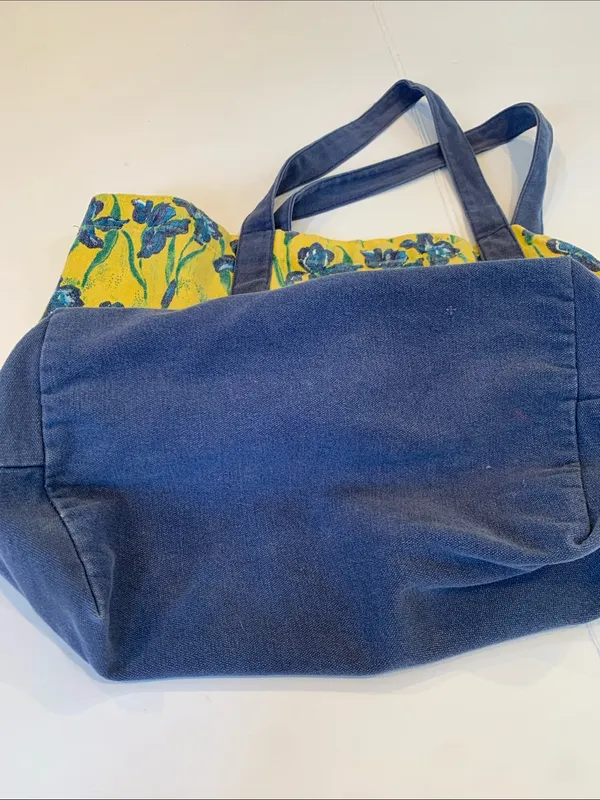 Large Yellow & Blue Floral Irises Lightweight and Sturdy Cotton Canvas Tote Bag - Image 7