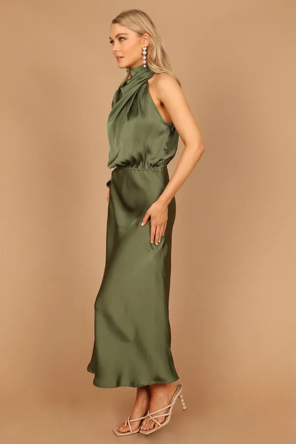 Petal and Pup Amelie One Shoulder Midi Dress - Olive - Image 2