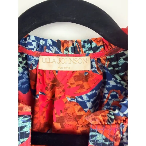 Ulla Johnson Ottilie Hypnotic Flamingo Cotton Midi Dress Puff Sleeve Coral Sz 0 - Image 4