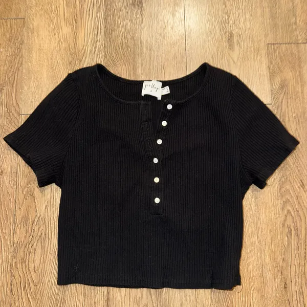Princess Polly Black Button Short Sleeve - Image 2
