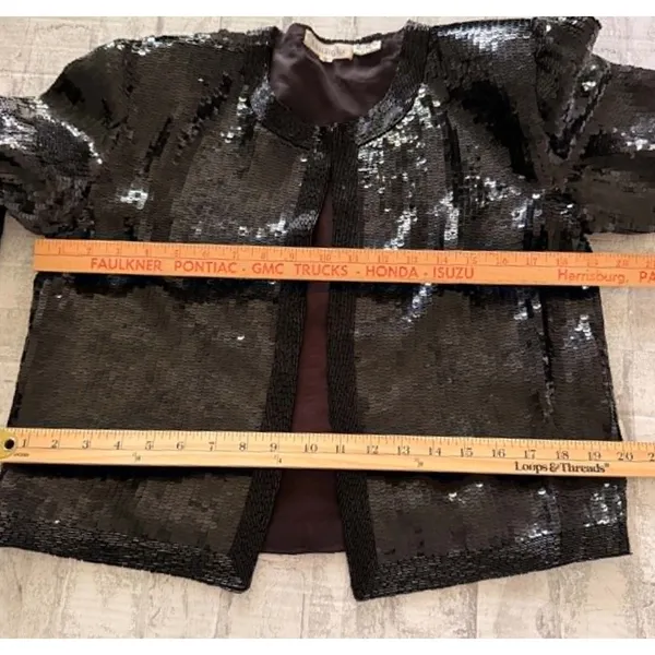 VTG Ann Taylor Silk Sequined Beaded Cropped Bolero Shoulder Pads Jacket S - Flaw - Image 7