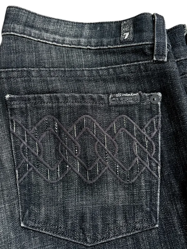 EUC 7 For All Mankind Dojo Bootcut Shimmer Pocket Long Inseam Jeans Black Sz. 28 - Image 2