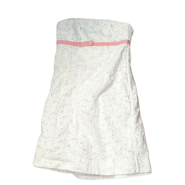 LILLY Pulitzer Vintage White Strapless Dress Size 2 - Image 2