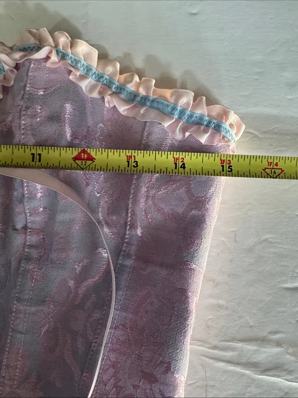 Lavender Floral Brocade Corset Pastel pink blue Ribbon Trim M costume party sexy - Image 9