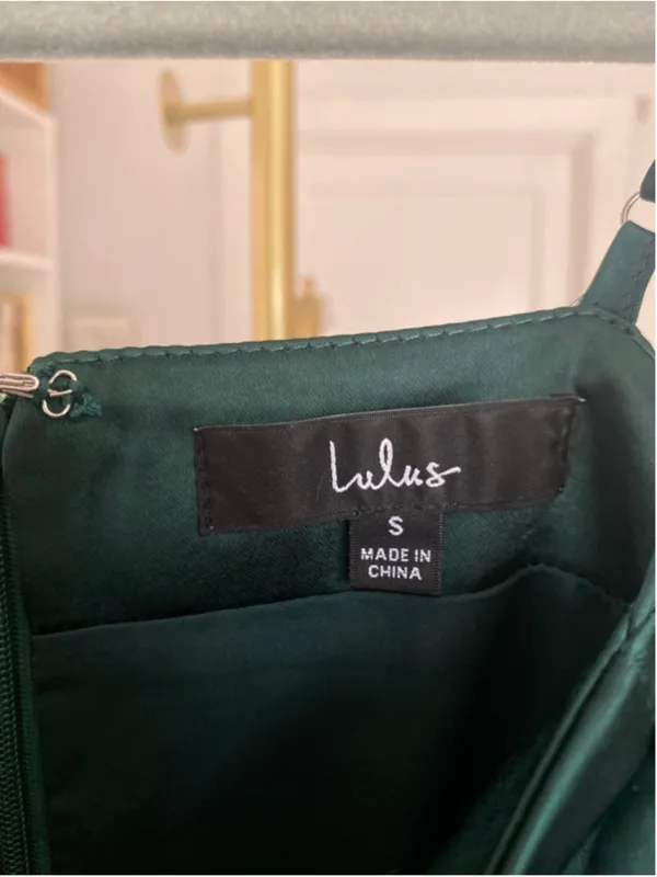 Lulus Emerald Satin Mini Dress Slip Ruffle Hem Elegant Wedding Guest Quiet Luxe‎ - Image 5