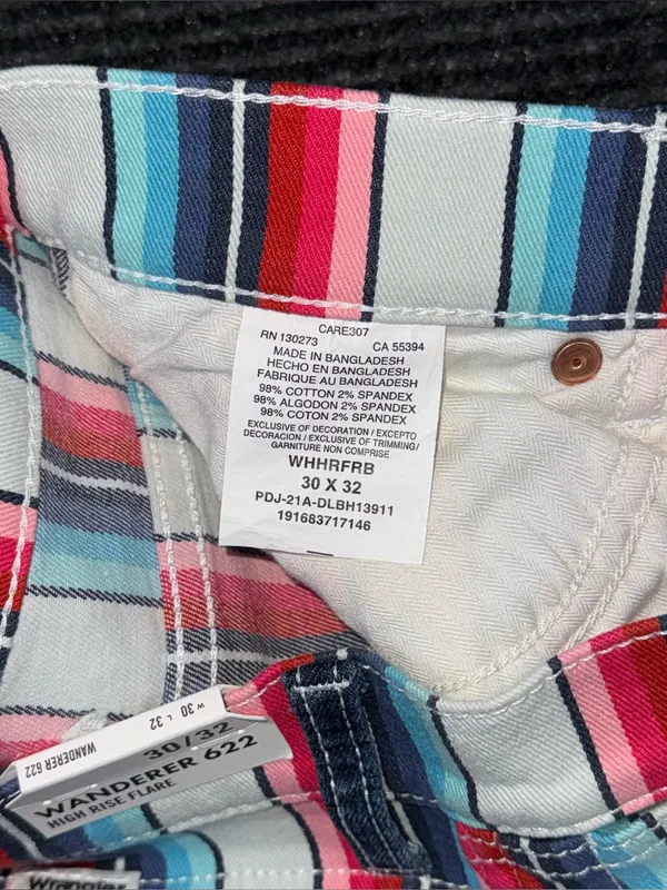 Wrangler NWT High Rise Multicolored Striped Flare Jeans Sz 30 x 32 Retro Western - Image 9