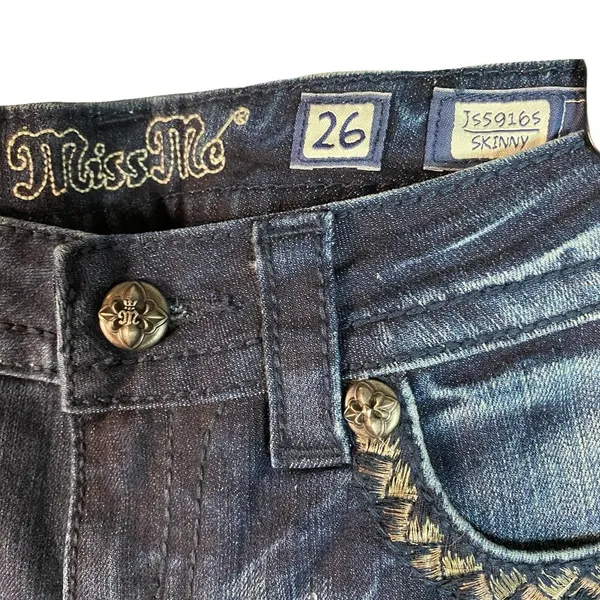 New Miss Me Jeans Womens Size 26 skinny dark Denim Embellished stitched‎ Pockets - Image 5