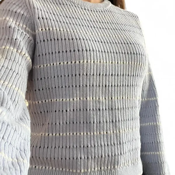 H&M Baby Blue White Knit Cotton Blend Striped Sweater Nautical Preppy Cute Sz Small - Image 2
