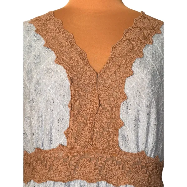 Davi & Dani Blue Lace Trim Tiered Maxi Dress Cottagecore Boho Dress Romantic - Image 2
