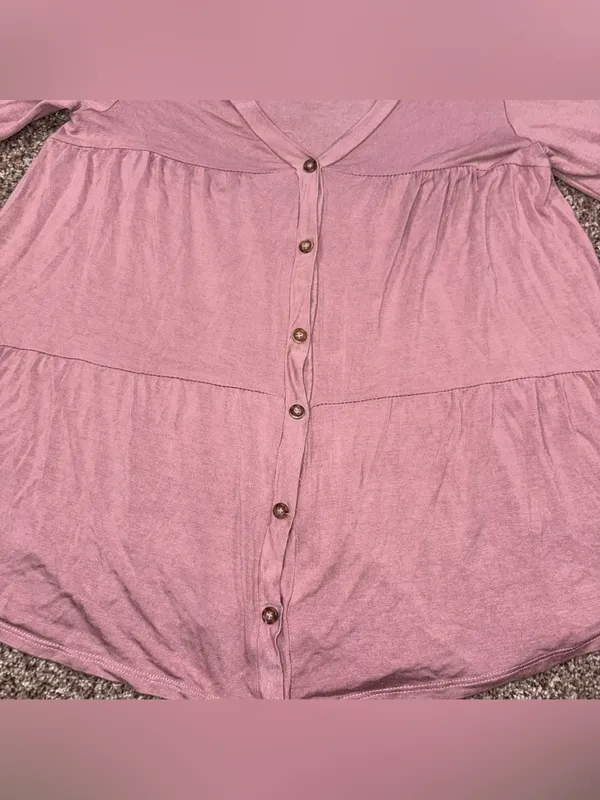 Moa Moa Dusty Pink Button-Front Tiered Long Sleeve Top Small - Image 8