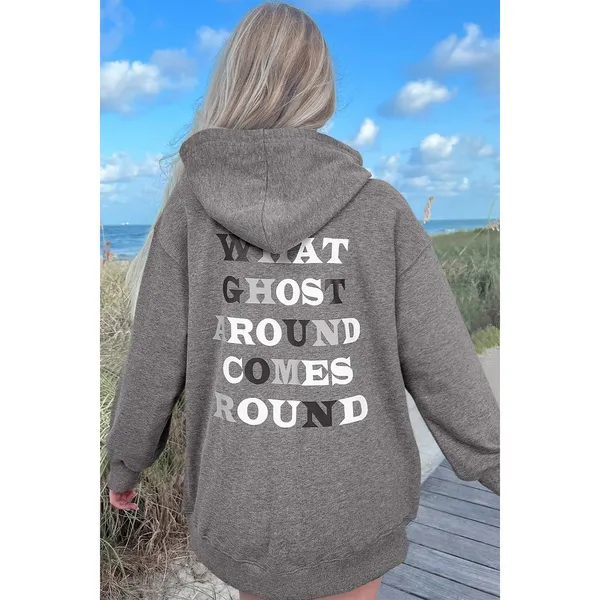 Halloween Ghost Print Mineral Wash Oversize Hoodie - Medium - Image 2