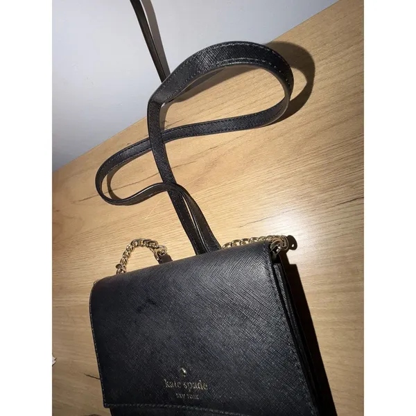 Kate Spade Black Saffiano Leather Chain Crossbody Wallet Bag Gold Hardware P - Image 2