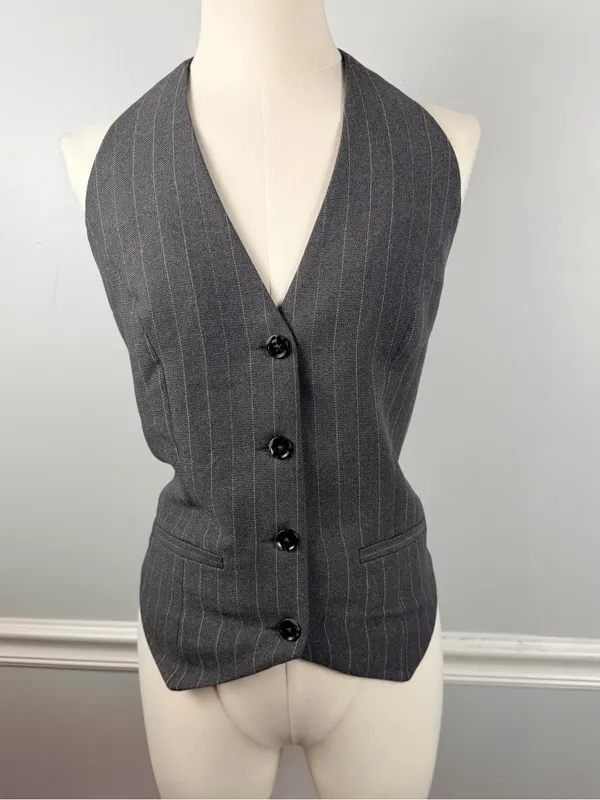 Abercrombie & fitch Mara Tailored Halter Vest pinstripe size medium backless - Image 2