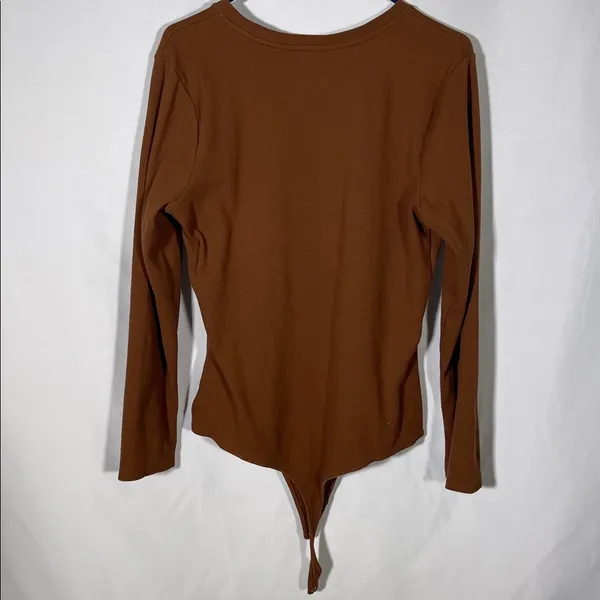 Nuuds Womens Ribbed Brown Camel Long Sleeve Bodysuit Xxl - Image 3