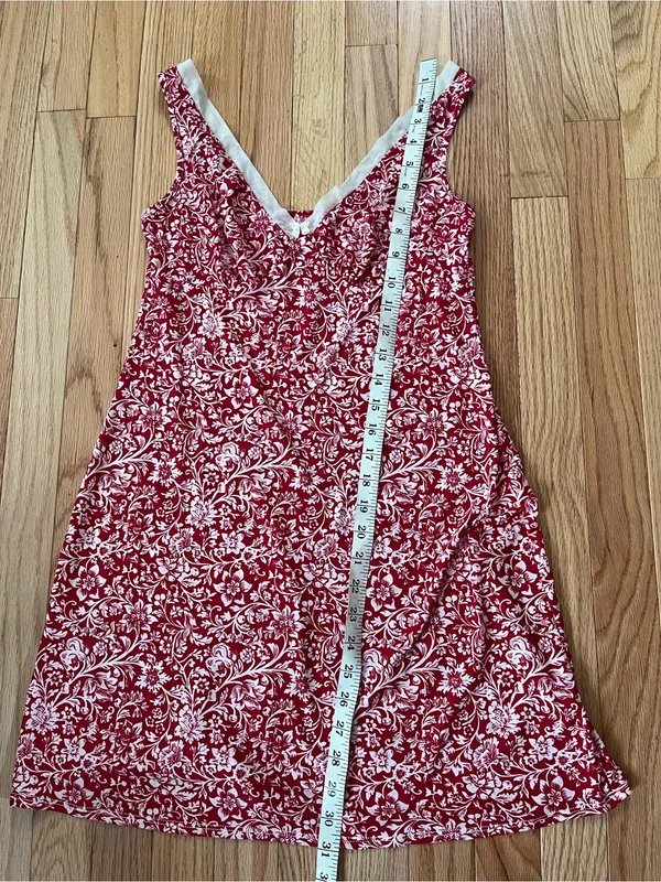 Red White Floral Print Slip Mini Dress XS Nightgown Feminine Romantic Cottage - Image 5