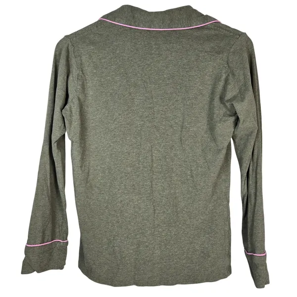 J. Crew Dreamy long-sleeve cotton pajama set XS Olive Green Pink Piping AC318 - Image 3