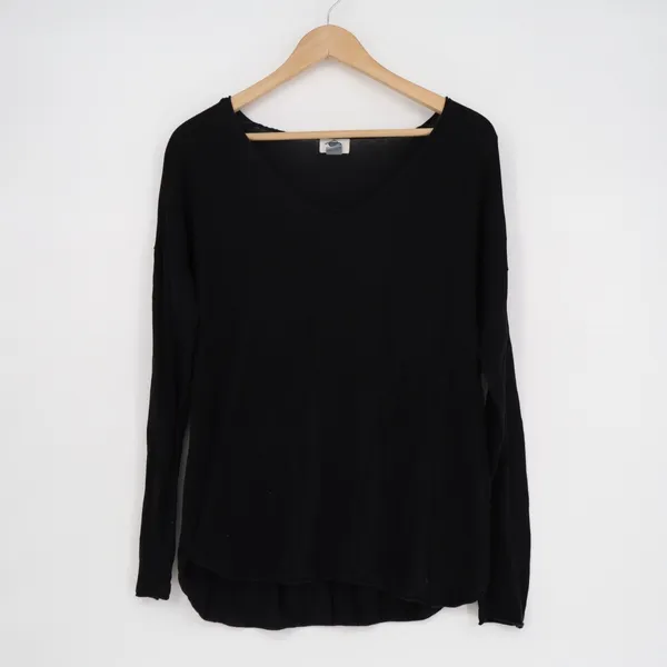 Old Navy T-Shirt Womens Medium Black Cotton Knit Long Sleeve V-Neck Pullover - Image 2