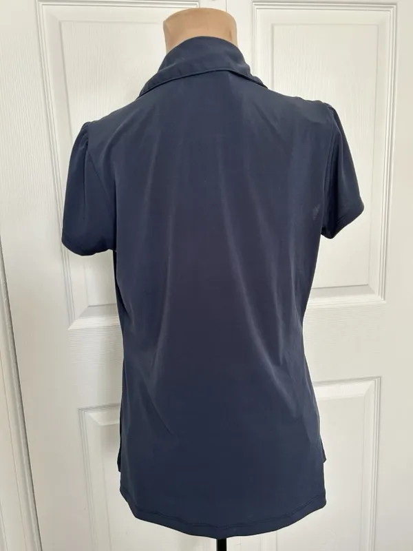 DressBarn Collared Short Sleeve Ruched Button Down Top Blue Size S - Image 3