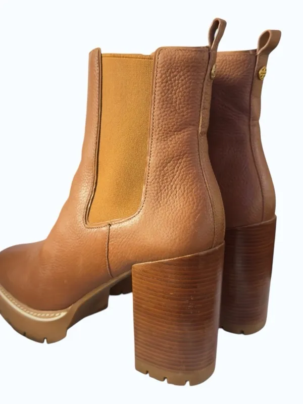 Tory Burch Carson 70mm Chestnut Leather Lug Sole Chelsea Platform Boot Size 10 - Image 13