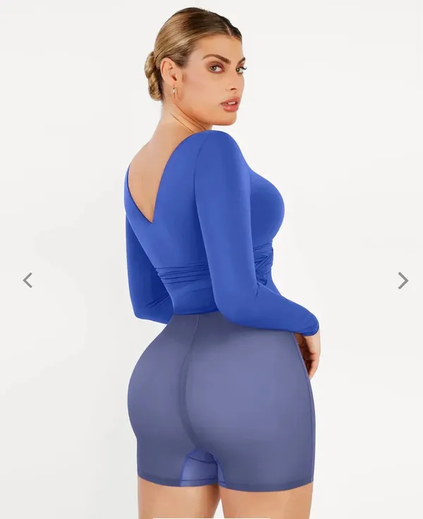 Popilush Shapewear Long Sleeve V-Neck Low Back Slimming Maxi dress - Image 6